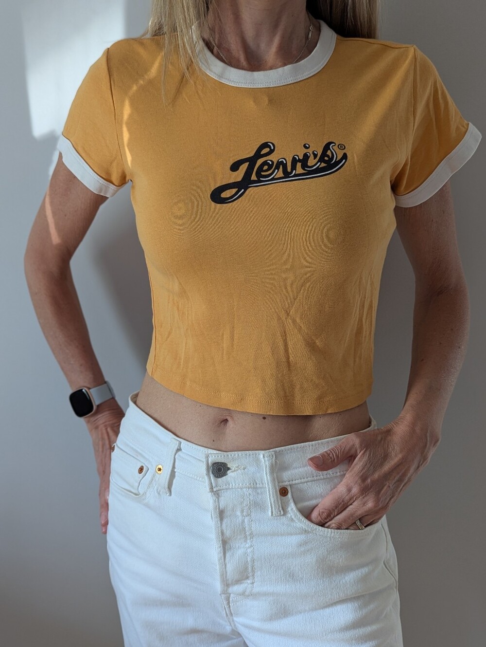Levi's Yellow Ringer Crop Tee with White Trim